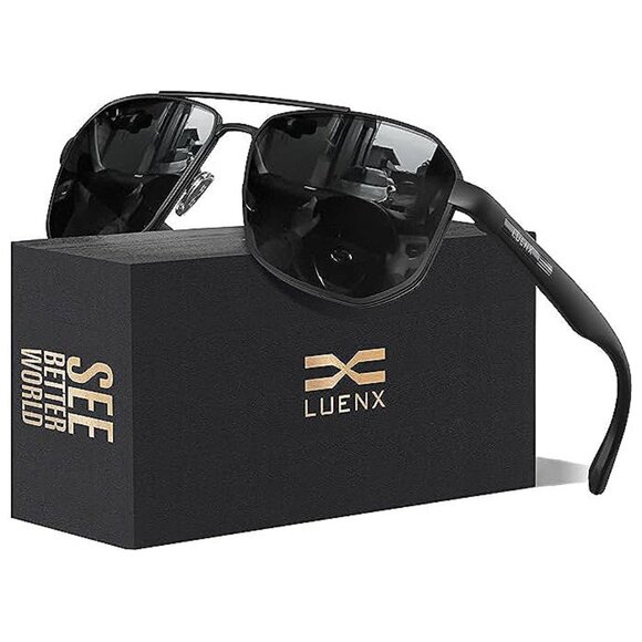 Aviator Sunglasses for Men , Drak Grey Silver Lens/Matte Black